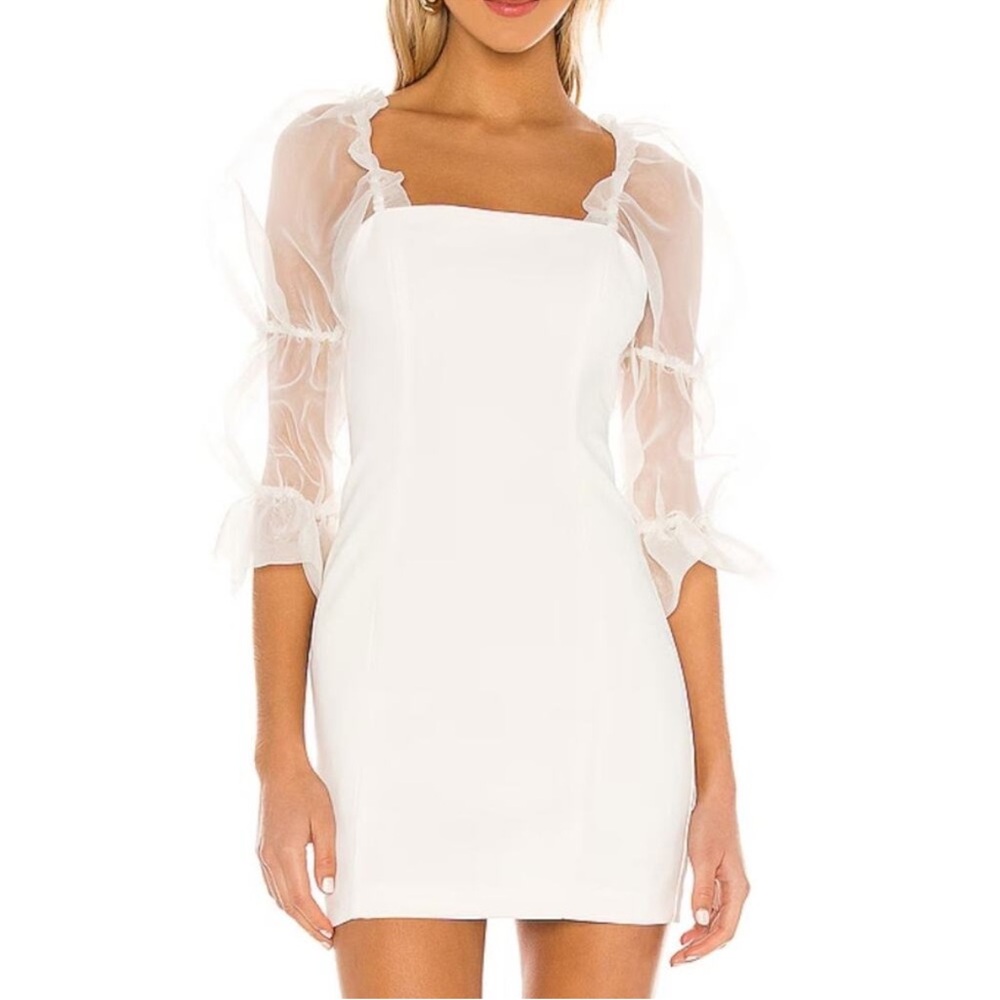 Elegant White Dress with Sheer Sleeves